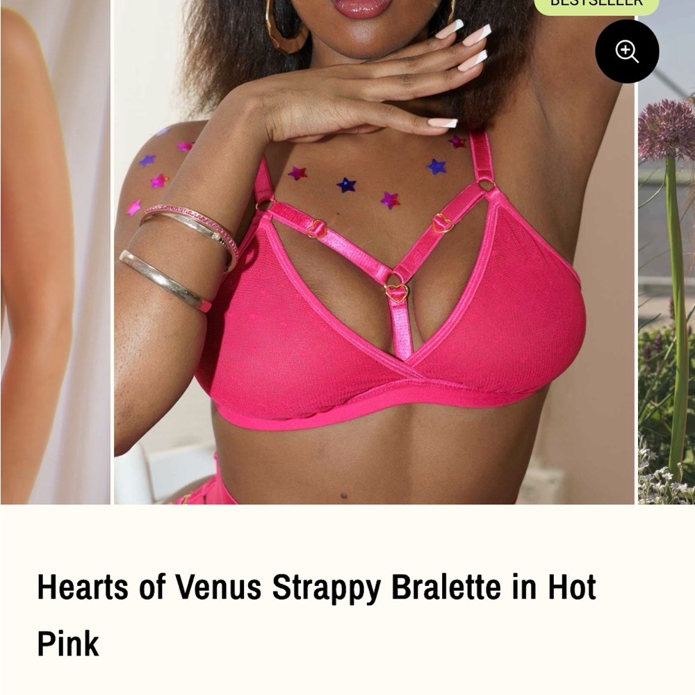 NWT uye surana NY Vibrant Hot Pink Hearts of Venus Strappy Bralette M/L New Sexy